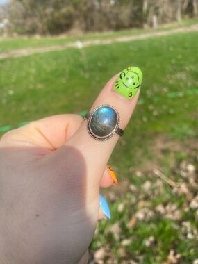 Labradorite Oval Sterling-Style Ring - Blue Flash